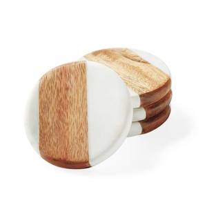 Dessous de verre en métal à moitié en marbre et à moitié en bois imprimés en sous-verres Ensemble de 4 sous-verres carrés de haute qualité - Product Image 3