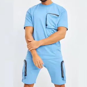 Ensemble d'été 2 pièces en coton survêtement personnalisé Ensemble short et t-shirt uni pour hommes - Product Image 1
