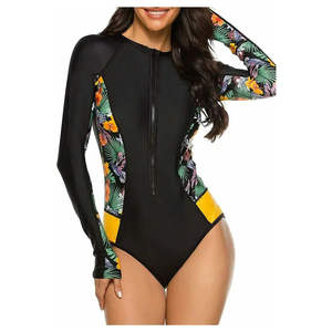 Traje de baño de una pieza de alta elasticidad para mujer con mangas largas Transpirable Patchwork Body-Surfing Fitness Suit low moq - Product Image 4