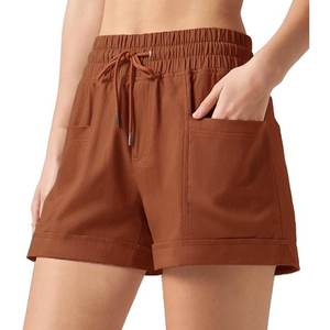 Women's Bermuda Shorts Casual Summer Breathable Quick Dry 100% Cotton Elastic Mid Waist <b>Drawstring</b> Comfy Pull-On Lightweight - Product Image 5