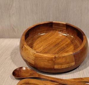 100% ensemble bol à salade et cuillère en bois d'acacia massif de qualité supérieure naturel Design rustique vaisselle de haute qualité PAR HF CRAFTS - Product Image 2