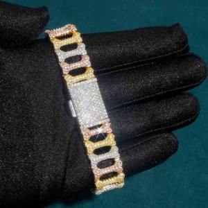 Pulsera de Hip Hop de moissanita helada de 16mm, Color D, Plata de Ley 925, diseño de enlace de hueso chapado en oro, probador aprobado de 7-9 pulgadas - Product Image 4