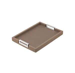 ถาดเสิร์ฟอาหารไม้และหนังพร้อมด้ามจับสแตนเลสถาดเสิร์ฟชากาแฟในอินเดีย - Product Image 1