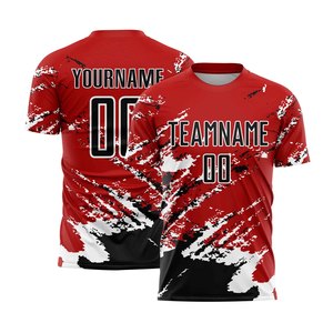 Custom Sublimated Soccer Jersey Red Black White Team Name Number Crew Neck Short Sleeve Unisex Adult Moisture Wicking - Product Image 1