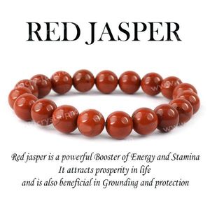 Pulsera de Cuentas Redondas de Jaspe Rojo Certificado de 10 mm para Fuerza, Coraje, Estabilidad y Conexión a la Tierra - Joyería de Piedras Preciosas Cargadas con Reiki - Product Image 4