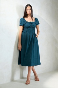 Vacaciones de verano 100% rayón señoras Maxi Vestido Mujer Casual manga corta cuello cuadrado playa Midi vestido para mujer - Product Image 4