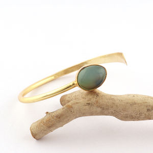 Vintage Jewelry Smooth Polish Egg Shape Aqua Chalcedony Gemstone Bangle <b>Bracelet</b> <b>Gold</b> Plated Hammered Finish Adjustable <b>Bracelet</b> - Product Image 3