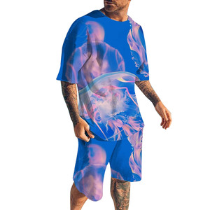 2024 ensemble t-shirt et short surdimensionné pour hommes survêtement pantalon à manches courtes vêtements de sport Fitness rue été 2 pièces ensemble - Product Image 1