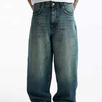 Nouveau Jean en Denim Homme Tendance Hiver, Coupe Droite Ample et Décontractée, Effet Délavé, Couleur Unie, Personnalisable