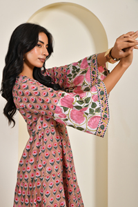 Vestido de algodón estampado a mano para mujer, vestido midi de manga larga, venta al por mayor directa de fábrica, fabricante de ropa OEM, pedidos al por mayor - Product Image 6