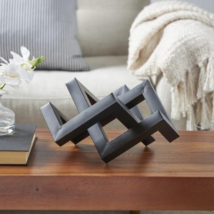 DecMode Sculpture géométrique en forme abstraite en métal noir Art moderne Décoration de table Ornement de salon - Product Image 1