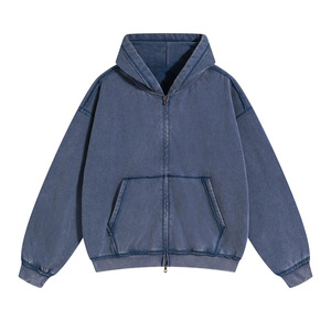 Sweat à capuche homme vintage poids lourd en détresse Streetwear surdimensionné bouffée impression lavage à l'acide ensemble personnalisé motif solide à capuche ODM - Product Image 1