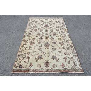 พรมขนสัตว์สีเบจ4.2x7ฟุตแบบคลาสสิกดีไซน์แบบตุรกีสำหรับห้องนั่งเล่นทางเข้าหรือด้านหลังเป็นยางใหม่ - Product Image 1