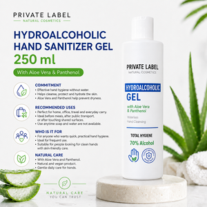 Gel Desinfectante de Manos Hidroalcohólico con Aloe Vera de Marca Privada 250ml OEM |   Gel Desinfectante Instantáneo Sin Enjuague |   España UE - Product Image 3