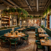 Meubles de restaurant turc, table ronde de luxe, ensemble de chaises en cuir vert capitonnées, canapé de restaurant vert à dossier haut, en solde