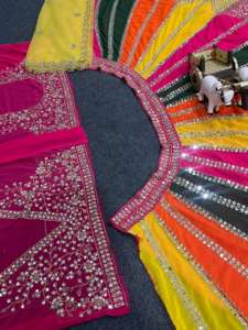 Lehenga Choli élégant ethnique pour adultes à la mode indien pakistanais vrai miroir broderie travail Cancan toile Patta pour l'été - Product Image 6