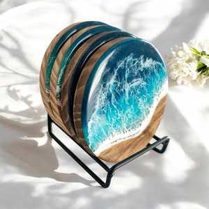 Posavasos de madera natural y resina con opciones de marca personalizadas posavasos de piedra - Product Image 3