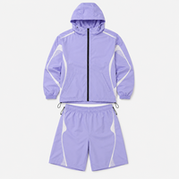 Ensemble court pour homme, coupe-vent à capuche avec passepoil contrastant, short assorti, style rétro sport streetwear, OEM/ODM personnalisé