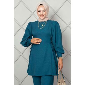 Ensemble hijab en lin 2 pièces noué sur le côté et couleur essence - Product Image 4