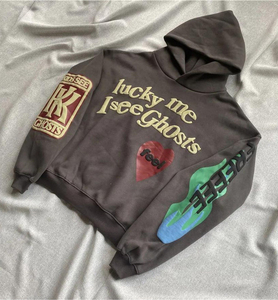 Sweat à capuche unisexe en molleton épais avec impression en relief, logo personnalisé, surdimensionné, coton de haute qualité, à capuche pour l'automne, streetwear - Product Image 1