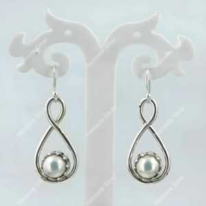 Pearl Drop <b>Earrings</b> 925 Sterling Silver: Handmade Infinity <b>Dangle</b> - Product Image 2