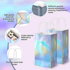 Bolsa de regalo de papel con asa, suministros reutilizables para fiestas, bolso de papel de aluminio con purpurina holográfica, bolsa de golosinas, bolsas de regalo para bebés - Product Image 3