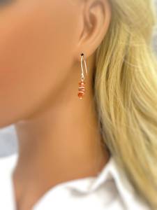 925เงินแท้สีส้ม Oregon Sunstone ต่างหูทำด้วยมือน่ารักน้ำหนักเบาเครื่องประดับอัญมณีชุบทองงานแต่งงาน - Product Image 3