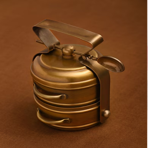 Boîte à pique-nique Tiffin en cuivre de forme ronde au design vintage merveilleux avec poignée Boîte à lunch Tiffin en cuivre vintage en gros - Product Image 1