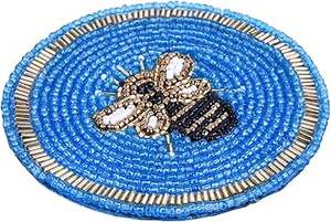 Posavasos con cuentas de diseño Floral, cuentas de vidrio de color azul, juegos de posavasos con cuentas de poliéster de forma redonda para decoración de boda - Product Image 4