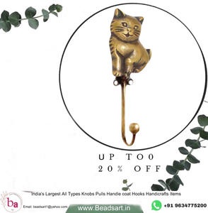Antique Brass Cat Animal Wall <b>Hook</b> Handcrafted <b>Cast</b> <b>Iron</b> <b>Coat</b> and Hat Hanger Product Category <b>Hooks</b> & Rails - Product Image 2