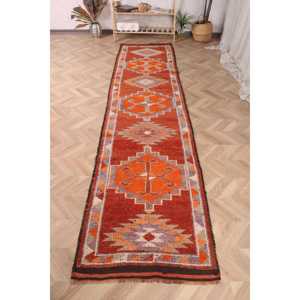 2.8x11.7 ft Vintage Rug, Herki Rug, <b>Red</b> Moroccan Rug <b>Wool</b> - Product Image 1
