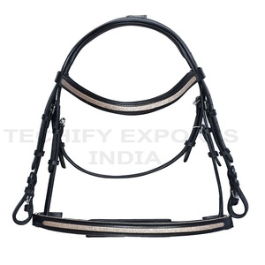 Bridon de luxe en cuir noir avec frontale à paillettes |   Harnais d'équitation anglais - Product Image 1