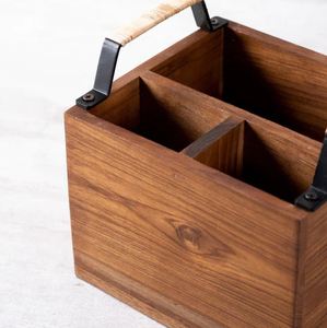 Top Sale Wooden Flatware Utensil Caddy with Handles Wood Holder for Spoons Forks Napkins for Restaurant Sale - Product Image 6