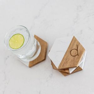 COASTER <b>WOOD</b> <b>Marble</b> <b>Wood</b> Coasters for Home Office or <b>RUN</b> for KID HOTEL Housewarming for Table Use Stylish Cups and Drinks Holder - Product Image 6