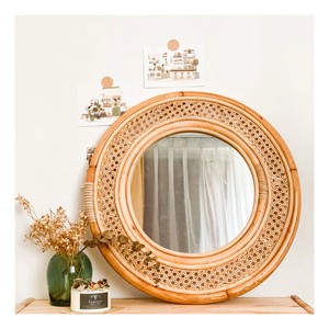 Miroir de salle de bain en rotin, prix bas, miroir de décoration de bain personnalisé, meilleure vente, écologique, rustique, durable - Product Image 1