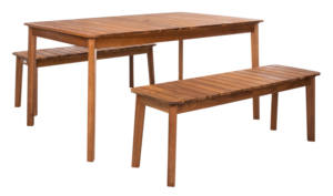 Ensemble de table et bancs de jardin en teck massif Dominic, finition naturelle, pour hôtel, parc ou hall extérieur - Product Image 3