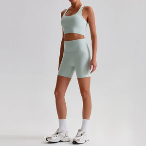 Conjunto de Yoga de dos piezas de alta calidad OEM para mujer, logotipo personalizado, estampado sólido, equipo deportivo transpirable, cordón de talla grande - Product Image 3