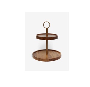 Soporte de pastel de pedestal de madera de 3 niveles rústico para Bodas de campo o eventos al aire libre con acabado orgánico y parte superior redonda ancha - Product Image 2