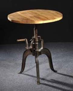 Table d'appoint moderne à manivelle réglable en bois de manguier massif et en fonte pour la maison ou les meubles de salle à manger d'entrepôt - Product Image 1