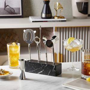 Elegante Juego de Herramientas de Barra de Acero Inoxidable con Soporte de Mármol Negro, Accesorios Profesionales para Preparar Cócteles, Esencial para un Bar en Casa - Product Image 4
