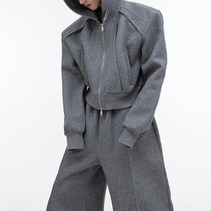 Conjunto Deportivo de Dos Piezas para Hombre, Chaqueta con Cremallera de Felpa 100% Algodón Vintage y Pantalones Largos de Pierna Ancha, Sudadera con Capucha para Invierno - Product Image 2