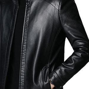 Quantité minimale de commande bas OEM ODM Veste à glissière coupe ajustée à la mode pour hommes Veste en cuir synthétique de moto décontractée d'automne en cuir PU - Product Image 2