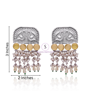 Vintage argent oxydé Afghani pierre déclaration boucles d'oreilles Antique Tribal ethnique bijoux pour femmes et filles porter dans les mariages - Product Image 3