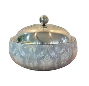 Charming Floral-Printed Round Hot <b>Pot</b> <b>Set</b> with Lids High-Quality Wooden and Stainless Steel Design for Kitchen and Serving Needs - Product Image 1