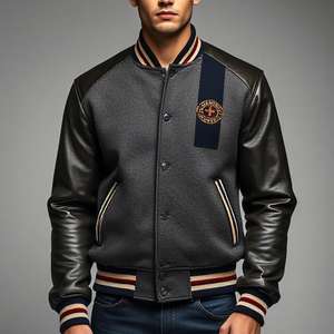 Vintage Letterman Baseball <b>Jacket</b>: Top Quality Wool Body, Leather Sleeves, Customized Logo, Snap Button, Thick Warm Quilting, - Product Image 1