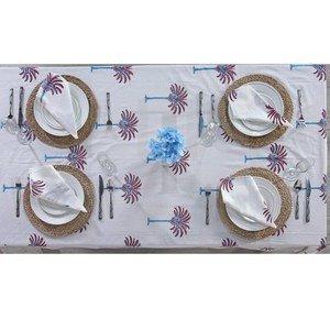Indian Hand Block Printed Red Palm Floral Cotton <b>Table</b> Cloth French Country Dining <b>Table</b> <b>Cover</b> For Home - Product Image 4