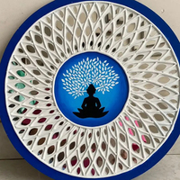Vase mural vertical moderne bleu et blanc en bois et corde, style Lippan Mud Art, fait main avec rétroéclairage, pour intérieur de maison
