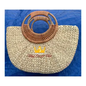 Vintage Bag for Ladies Water Hyacinth Straw Handbag with Rattan Handles Women Beach Bag Summer Tote Bag Made by Vietnam Amazon