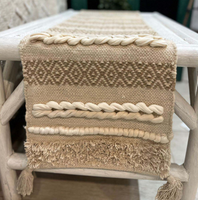 Chemin de table en coton naturel de haute qualité, 40x120 cm, macramé brodé, motif uni, tissé à la main, fil noir, style bohème