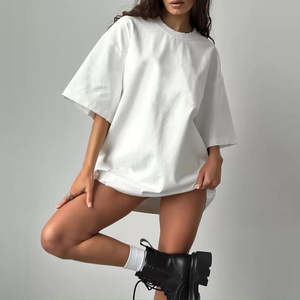 T-shirt d'été pour femmes, nouvelle mode, décontracté, ample, 100% coton, anti-boulochage, couleur unie, manches courtes, avec décoration de lettres - Product Image 2